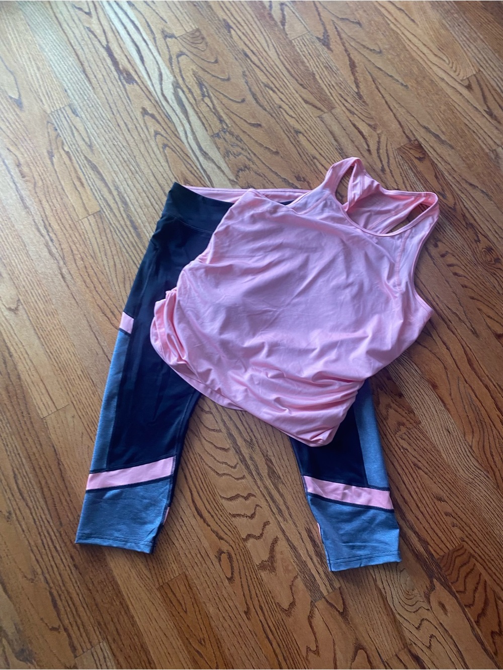 Tekgear Pink Racerback Tank with black & Gray Colorblock Leggings